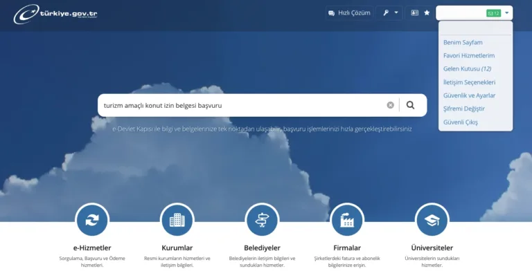 E-devlet güvenlik ve ayarlar menüsü