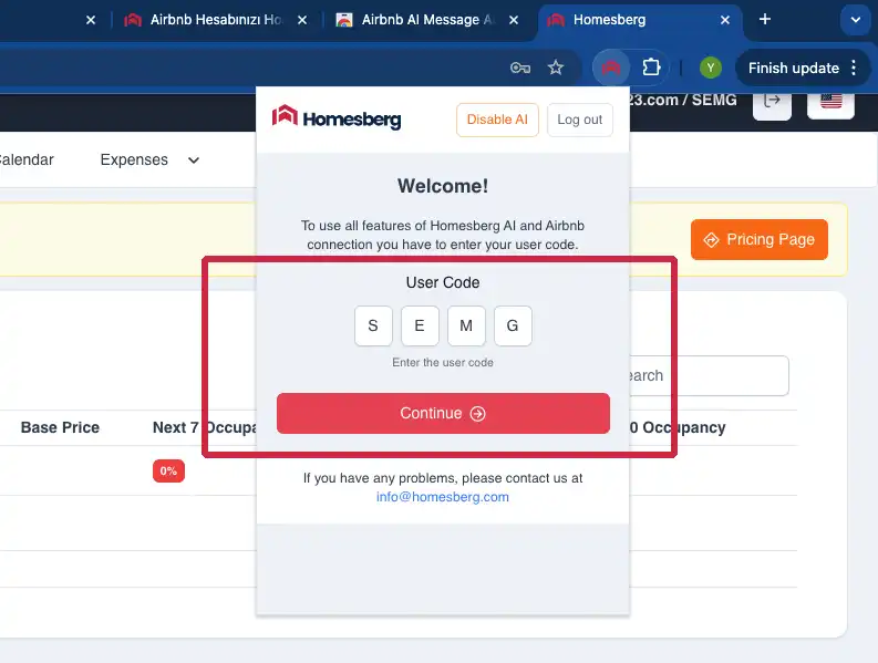 Step 9: Connect My Account button in the Homesberg extension