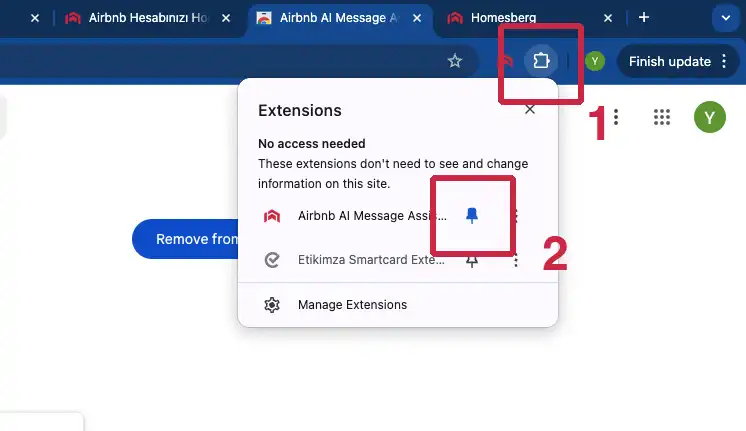 Step 8: entering the user code into the Homesberg extension