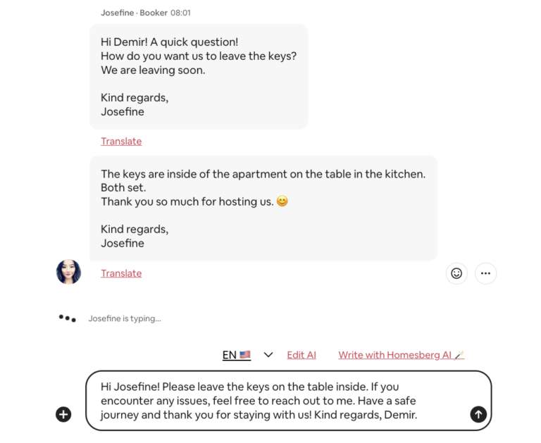 Düzenlenmiş, gönderime hazır Airbnb mesajı